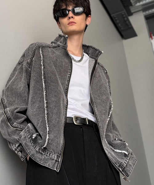 【Classical Origin】「都会的スタイル。」綿100%ヴィンテージ加工フリンジデニムジャケット/100% cotton vintage fringe denim jacket co1010028