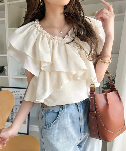 【mily bilet】ひらり、涼しげ。品ある甘さふわっと香る♪前後2wayノースリーブカシュクールブラウス mi1019151