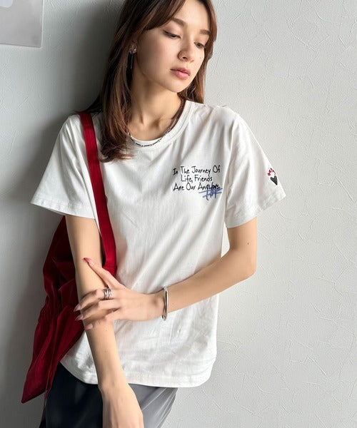 【sustaina+】アートのように刺繍が映える。オーガニックコットン100%らくがき風刺繍 無地＆ボーダー柄半袖Tシャツ ce1260396