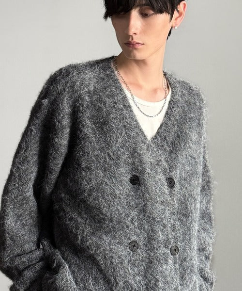 【Classical Origin】「アートな1着。」ミックスシャギー素材ダブルテーラードニットカーディガン／Mixed Shaggy Double-Tailored Knit Cardigan co0780011