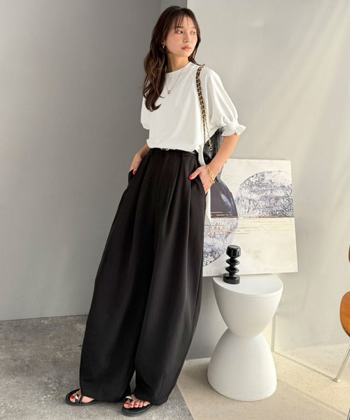 【Classical Evon】上品なフリルデザインで、袖先に華やぎを。ジョーゼット素材キャンディースリーブプルオーバー ev1050370