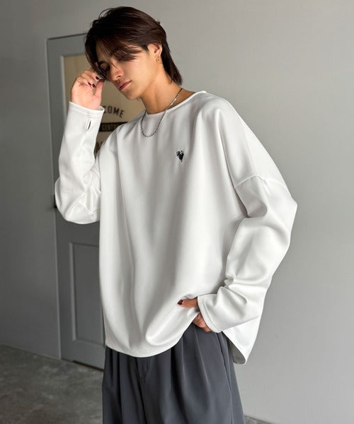 【Classical Origin】「洗練モードな一枚」。Double-Knit Fabric Thumb Hole Dolman T-Shirt／ダンボール素材サムホール付きドルマンTシャツ（長袖） co1010031
