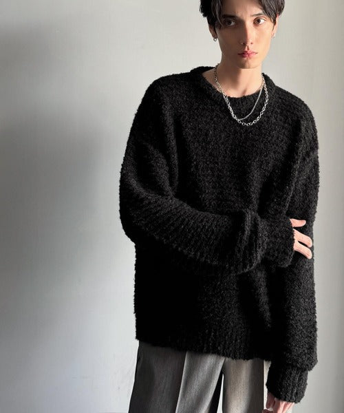 【Classical Origin】「優しさに包まれる。」ブークレー糸クルーネックニットトップス（長袖）/Boucle yarn crew neck knit top ao1020302
