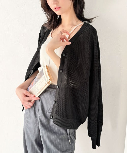 リラクシーで上品。ワッフルニットVネックカーディガン（ドルマンスリーブ） ce1050292