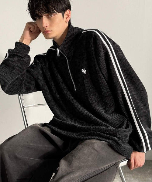 【Classical Origin】「素材推し。」コーデュロイ素材Wラインハーフジップトレーナー／Corduroy DoubleLine Half-Zip Trainer co1010026