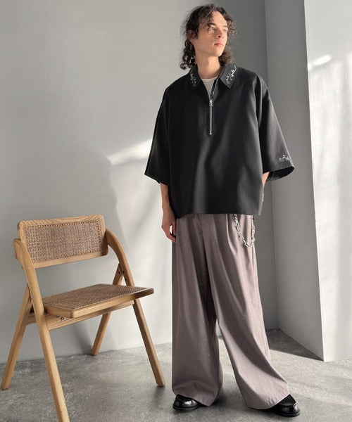 「高見え確定。」刺繍デザインジップシャツ／Embroidered Design Zip Shirt co1010043