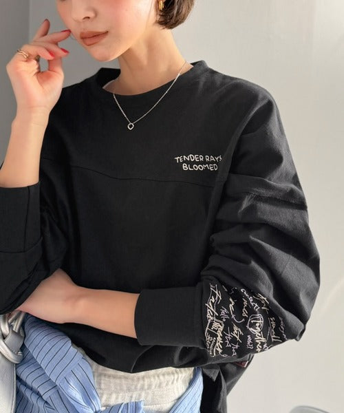 《JaVaジャバコラボ》袖を通せば、あなたも輝く。コットン100％刺繍胸元切り替えドルマンロンTEE（長袖） jv1260620