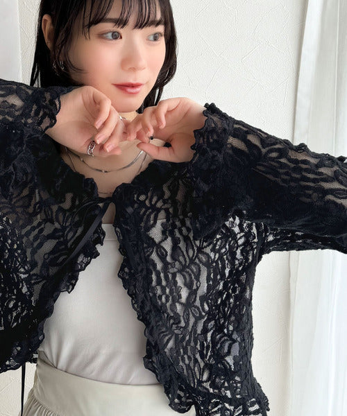 【mily bilet】トレンドが華やか♪花柄レースリボンカーディガン mi1019074