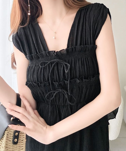 【mily bilet】一枚で主役級！大人フェミニンなシャーリングフリルティアードワンピース mi1019135
