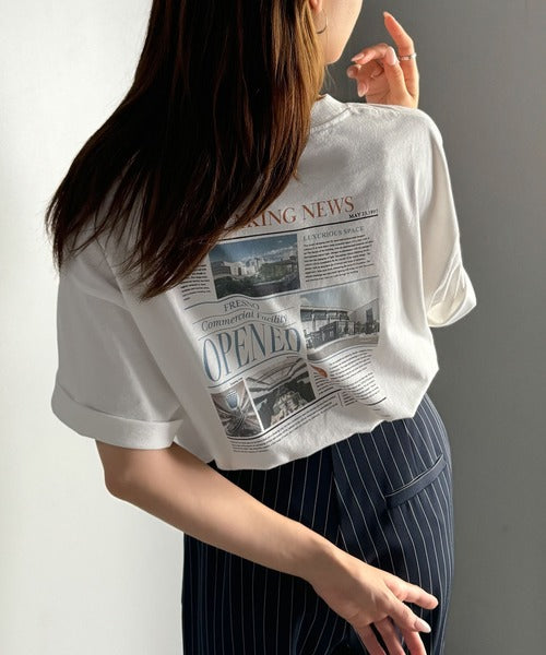 纏うだけで、洒落感アップデート◎綿100％ニュースペーパーロゴプリントオーバーサイズTシャツ ce1330046