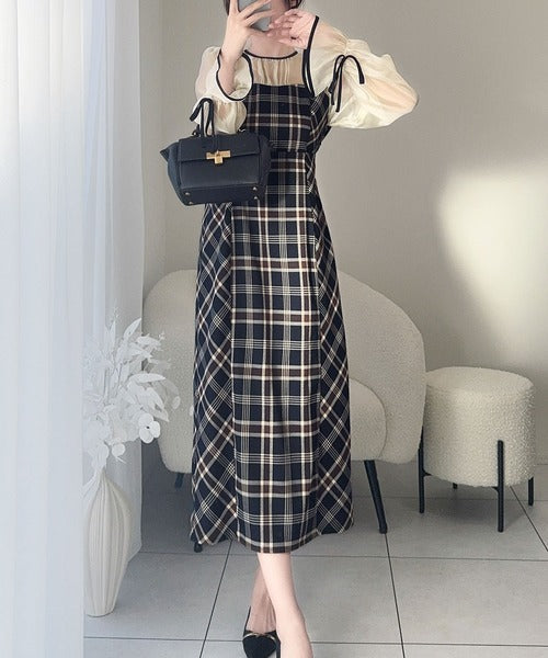 【mily bilet】上品でフェミニン。シャイニーシアードッキングIラインチェックワンピース mi1139046