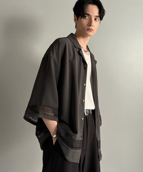 レースが語る、大人の余裕。レース切り替えオープンカラーシャツ / Lace Panel Open Collar Shirt co1010011