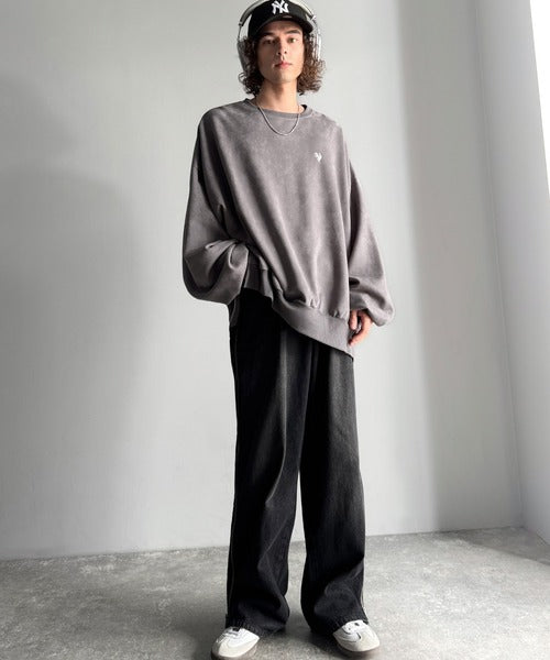 【Classical Origin】「やっぱりビッグシルエット！」スウェードポンチ素材ビックシルエットトレーナー（長袖）/Suede material big silhouette sweatshirt co1010030