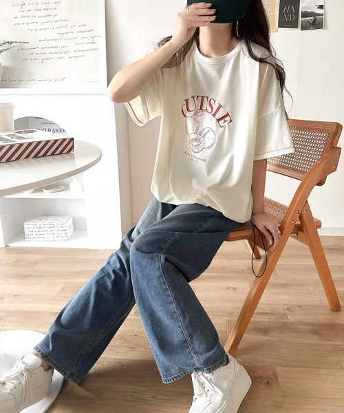 毎日のスタイルを楽しく彩る。前後2way裾ドロストフルーツグラフィックTシャツ ce1050269
