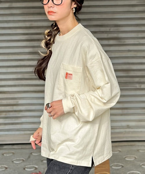 《JaVaジャバ コラボ》綿100％ピグメント加工ポケット付きロングTee jv1029002