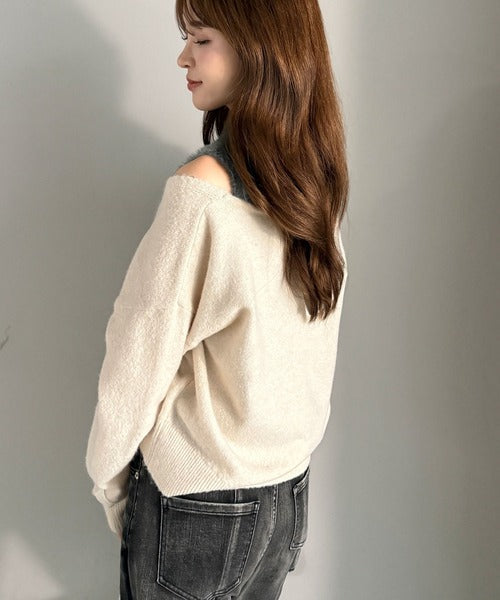 【mily bilet】大人の余裕をまとう。ブランドネーム使い異素材フェザーニットアンサンブル(セットアイテム) mi1029168