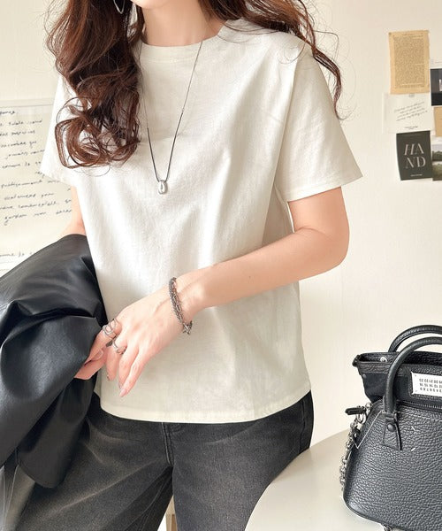 【sustaina+】シンプルなのに格上げ感抜群。オーガニックコットン100%前後2wayロゴ刺繍＆フロッキーTシャツ(半袖) ce1260399