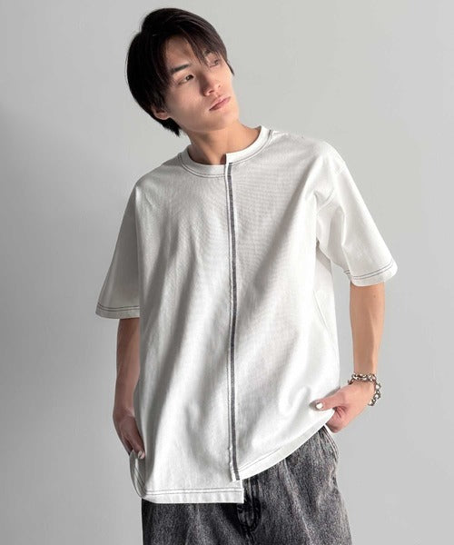 Asymmetric Stitch Design T-Shirt／アシンメトリーデザイン配色ステッチTシャツ co1150013