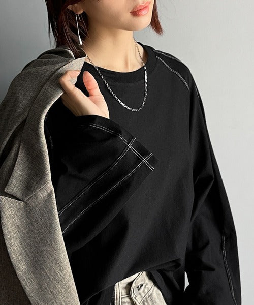 《JaVaジャバコラボ》ゆるっと大人カジュアル。綿100％ドルマンスリーブカットロンTEE（長袖） jv1260489