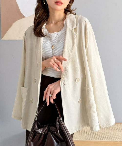 《marina×クラシカルエルフコラボ》【UVカット機能付き】余裕をまとう、さらり心地よい１枚。シアーダブルジャケット（長袖） ce1010616
