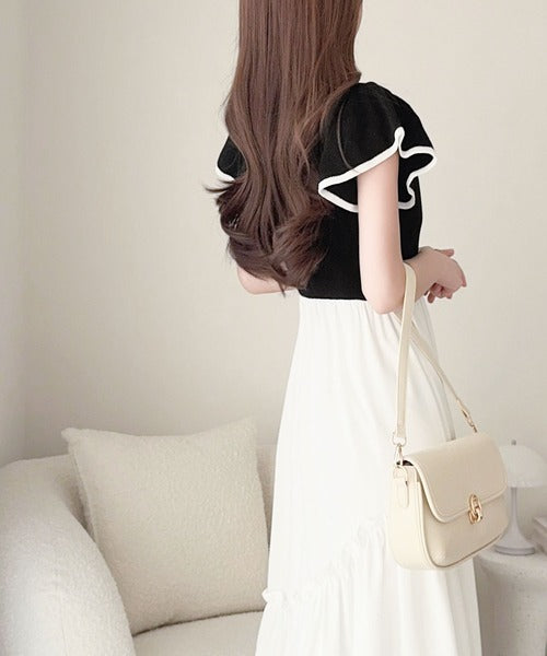 【mily bilet】スタイルアップの極み！フィット＆フレアな大人ポロ襟ドッキングワンピース（半袖） mi1029176