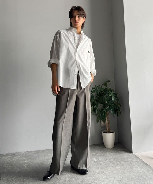 【Classical Origin】ゆとりを着る。ネーム付き胸ポケットビッグシャツ（長袖）/Brand name & chest pocket long sleeved big shirt ao1110147