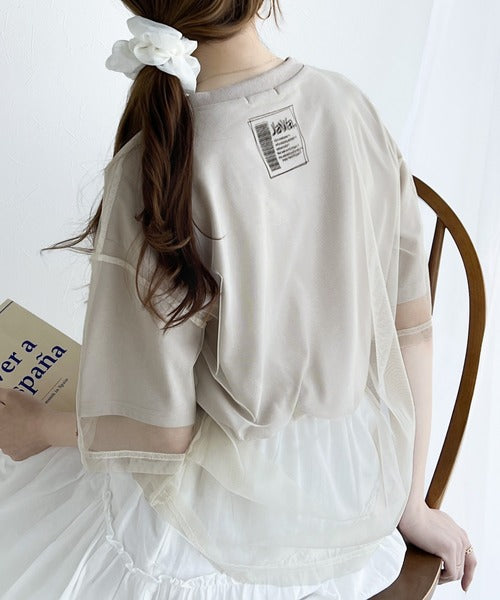 《JaVa ジャバコラボ》1枚でレイヤードが完成。チュールレイヤードバックプリントTシャツ jv1010288