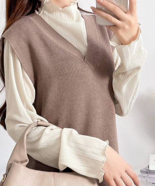 上品な光沢感。2wayメロープリーツハイネックトップス ce0420042