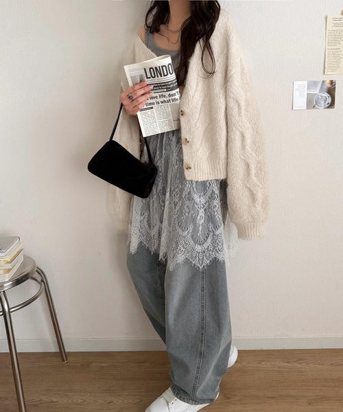 【mily bilet】今日はどっちで着る？気分で着回し自在。前後2way編地切り替えカーディガン (長袖) mi1029187