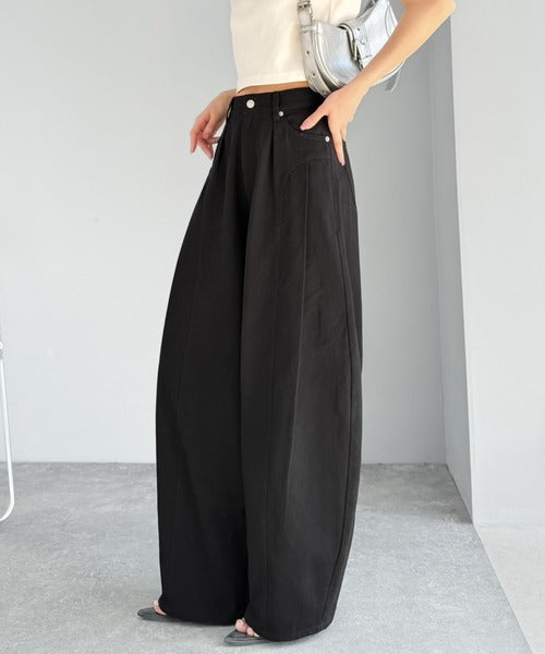 【mily bilet】後ろ姿映え確定♪インして可愛い、春夏のマストアイテム。 綿100%切り替えタックカーブパンツ mi0789011