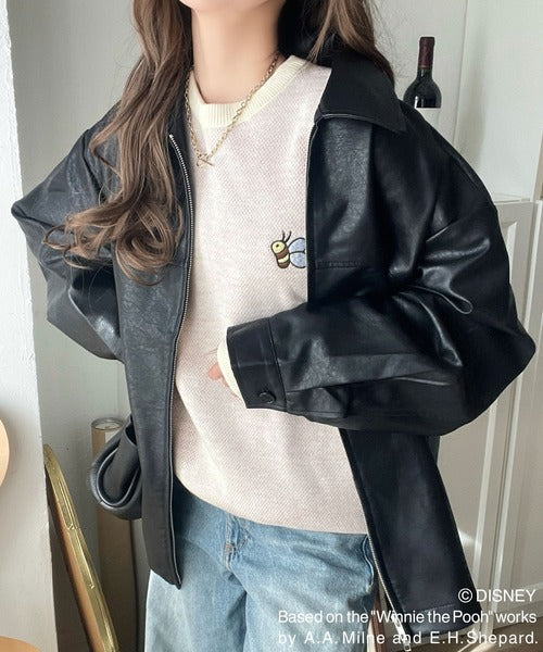 数量限定！後姿にきゅん♪ゆるっと着こなせる。ディズニー「プー」バックジャガードビッグシルエットニット ce1330068