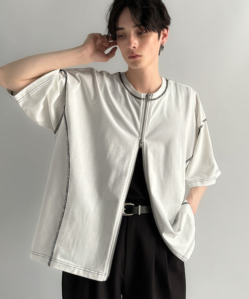 【Classical Origin】「1枚でも羽織でも。」インサイドアウト仕様2wayダブルジップTシャツ／Inside-Out Oversized Double-Zip 2way T-Shirt co1150018