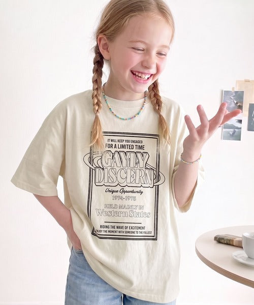 【キッズ】《JaVaジャバコラボ》親子お揃い リンクコーデできちゃう！前後2way 綿100％ロゴプリントTシャツ(半袖) jk1050136