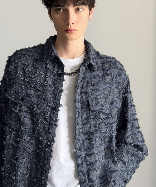 【Classical Origin】「1歩先の存在感。」フリンジ使いブロックチェックアウターシャツ（長袖）/Fringed Block Check Outer Shirt co1010021