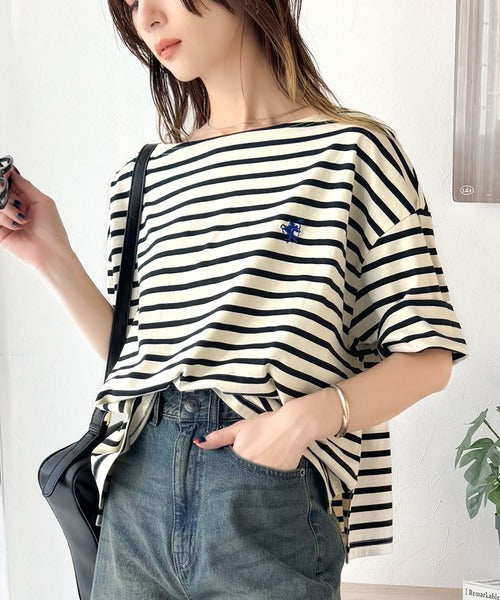 【sustaina+】ラフにキマる大人スタイル。オーガニックコットン100%オーバーサイズパネルボーダーTシャツ(半袖) ce1260324