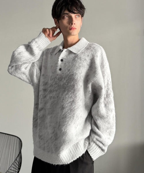 【Classical Origin】「まるで毛布。」モヘアライクシャギー素材ニットポロシャツ／Mohair-Like Shaggy Knit Polo Shirt co0780004