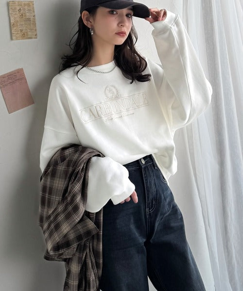 《JaVa ジャバコラボ》微配色刺繍の上品ロゴデザイン。刺繍カレッジロゴ裏起毛スウェット jv1330040
