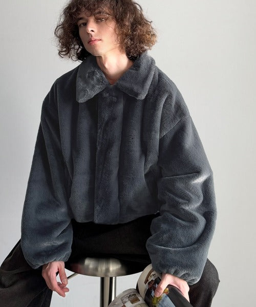【Classical Origin】「3wayアレンジ可能。」ベルト襟フェイクファー素材ジャケット／Belted Collar Faux Fur Jacket co1150080