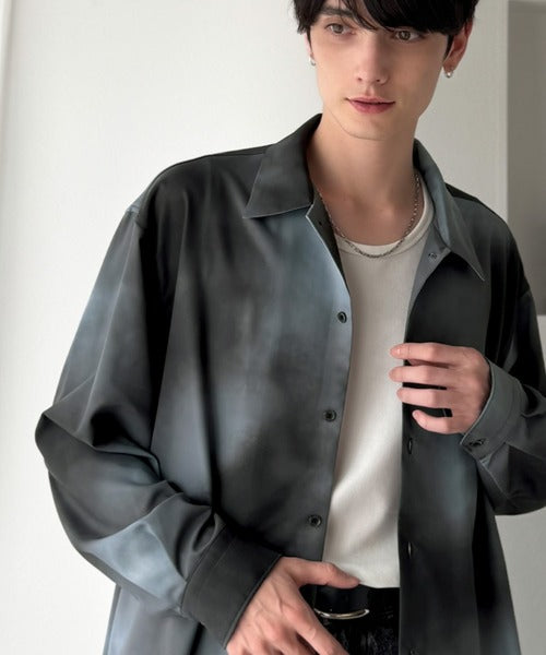 【Classical Origin】「都会的スタイル」。総柄ドレープキャンプカラーシャツ（長袖）/Relaxed Drape All-Over Pattern Camp Collar Shirt co1150039