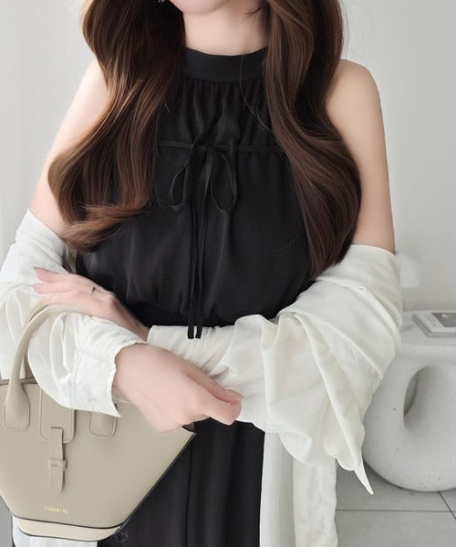 【mily bilet】女性らしさを引き立てるディテールが魅力。アメスリ リボンタイワンピース (ロング丈) mi1019120