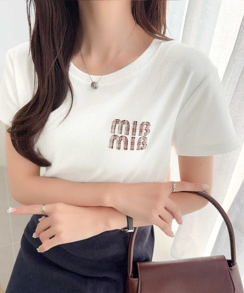 【mily bilet】スタイルよく、着心地いい。絶対使えるシンプルT♪ワッペンコンパクトTシャツ（半袖） mi1329084