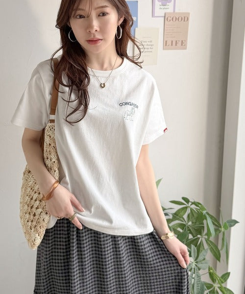 《JaVa ジャバコラボ》大人の遊び心をプラス。綿100％オオカミ刺繍Tシャツ（半袖） jv1330074