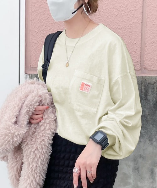 《JaVaジャバ コラボ》綿100％ピグメント加工ポケット付きロングTee jv1029002