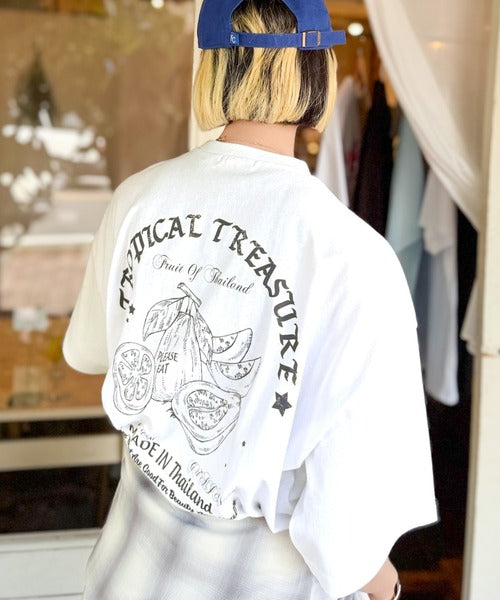《JaVaジャバコラボ》周りと差がつくアート感。綿100％ タイ☆トロピカルフルーツ柄☆ビッグTシャツ jm1029128