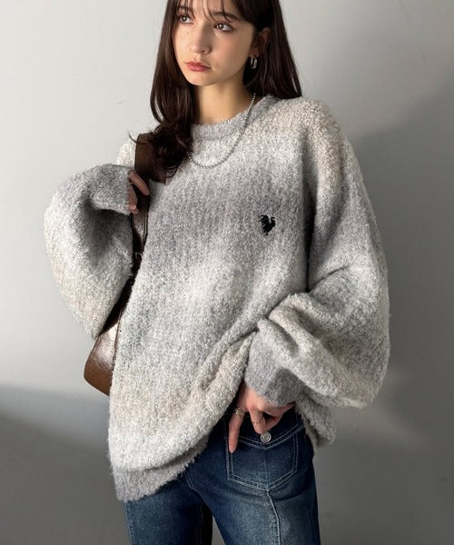 【Classical Origin】「質感で魅せる。」Gradient Boucle Knit Crew Neck Sweater／ブークレー素材グラデ―ションクルーネックセーター co0780013