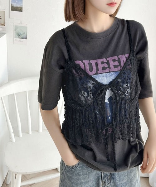 コーディネートに鮮度を加える。フラワー刺繍チュールリボンキャミビスチェ ce1070113