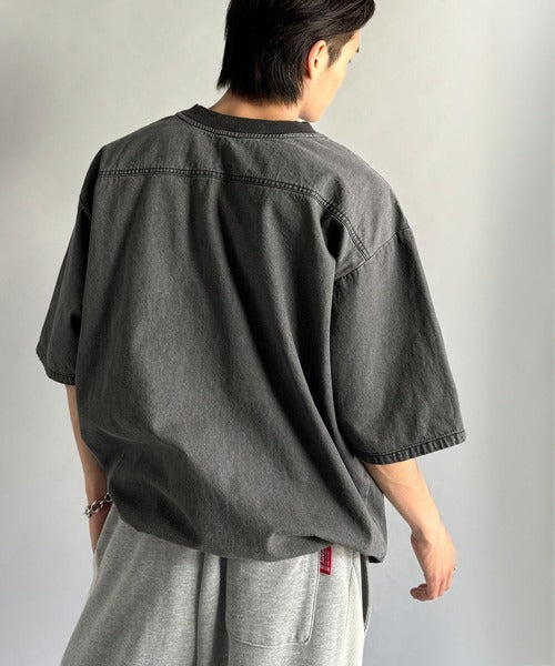 《JaVaジャバコラボ》綿100％ヴィンテージ加工アウターデニムTシャツ jo1010007