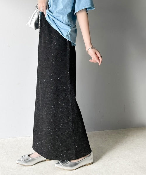 【mily bilet】華やかで上品。バックスリットIラインラメロングスカート mi1149056