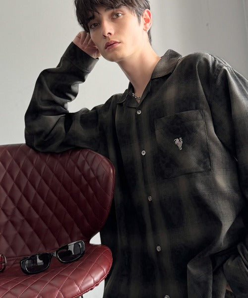 【Classical Origin】自然体のカッコよさ。ヴィンテージ風チェック柄オープンカラーシャツ（長袖）/Vintage-style check pattern open collar shirt co1010024