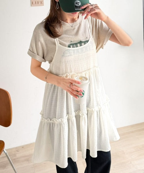 【mily bilet】360度どこから見ても大人可愛い!　切替シアーティアードキャミチュニック mi1019119